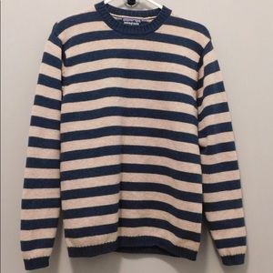 Patagonia recycled Lambswool Crew Neck Striped Sweater Mens Size Medium Navy